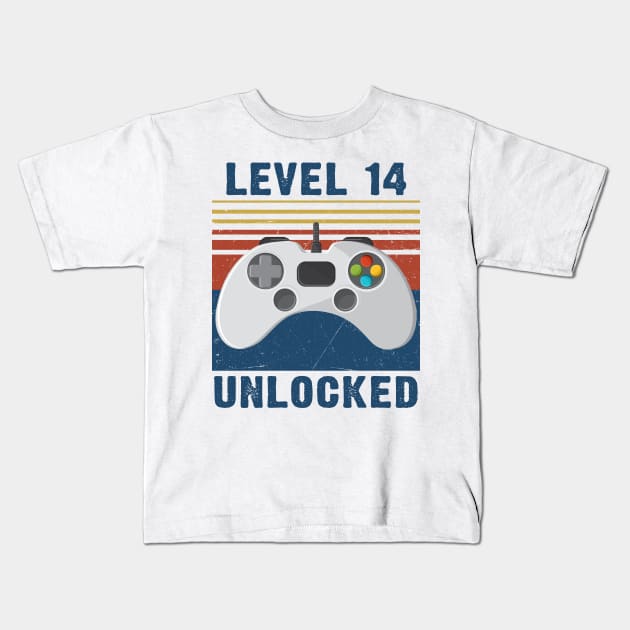 Level 14 unlocked funny gamer 14th birthday Kids T-Shirt by Sauconmua Conlaigi99